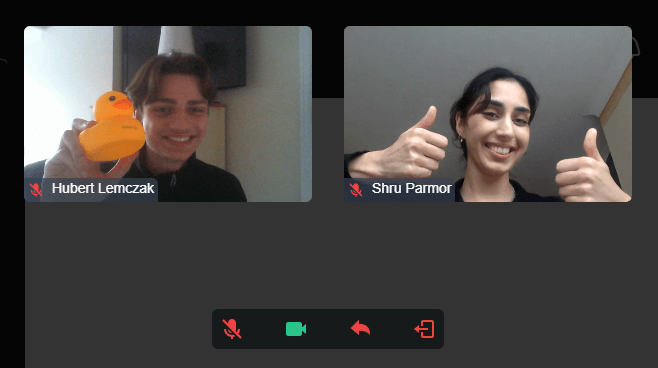Two users in a video call.